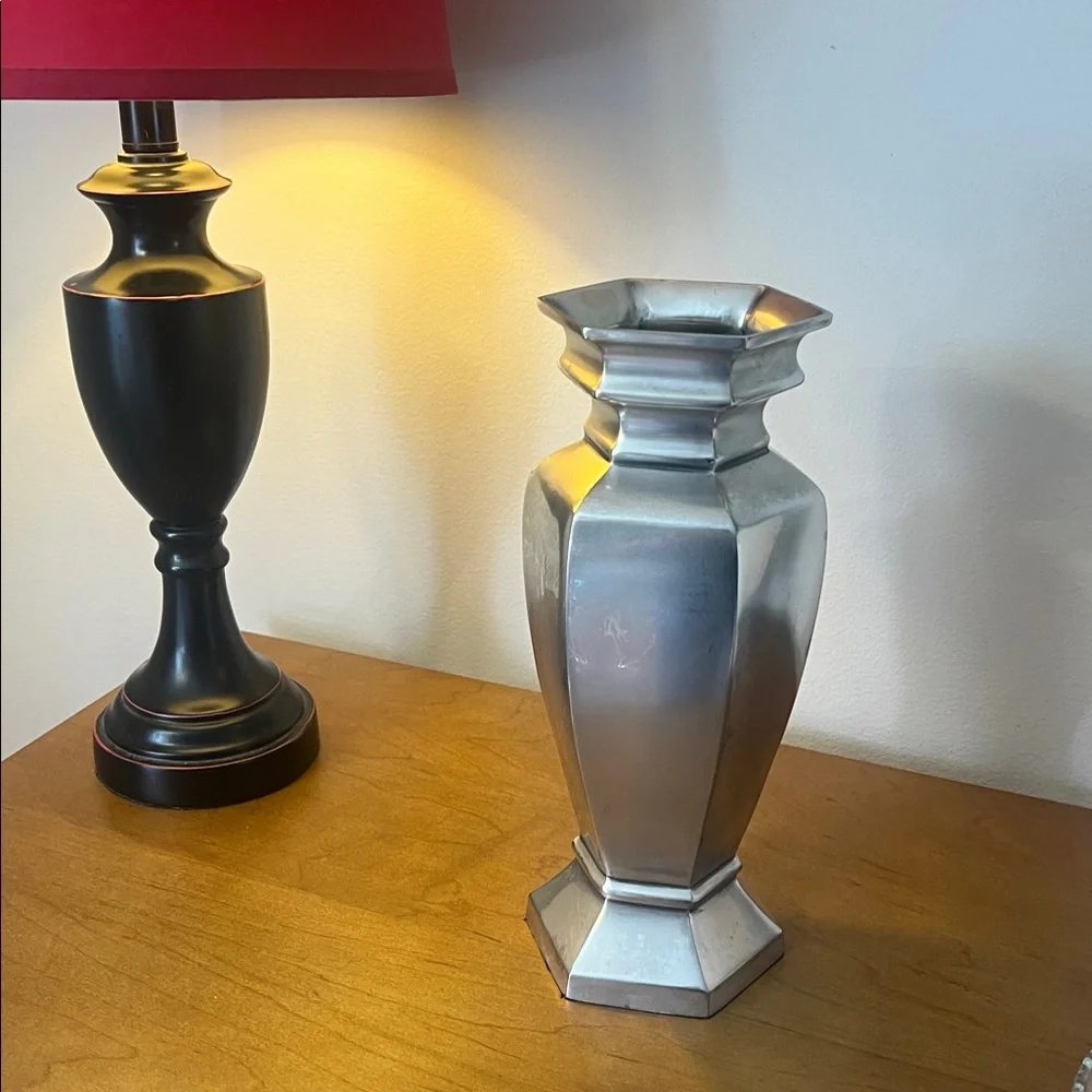 Pottery Barn Vintage Silver Hexagonal Vase.